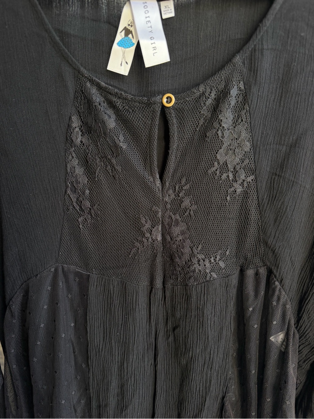Society Girl XL Black Lace Bell Sleeve Flowy Blouse Fairy Grunge Boho Goth - Picture 5 of 8